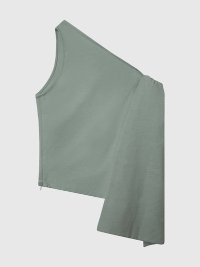 Art No. 004 / One Shoulder Scarf Top Silver Sage