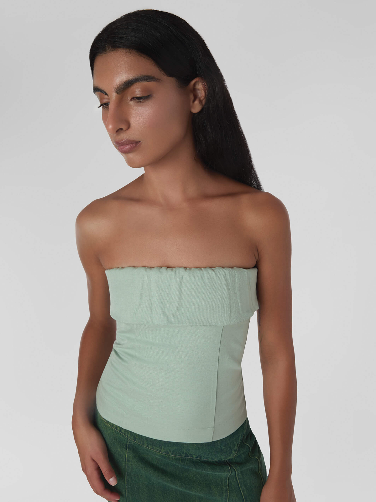 Art No. 002 / Fold Over Bustier Top Silver sage